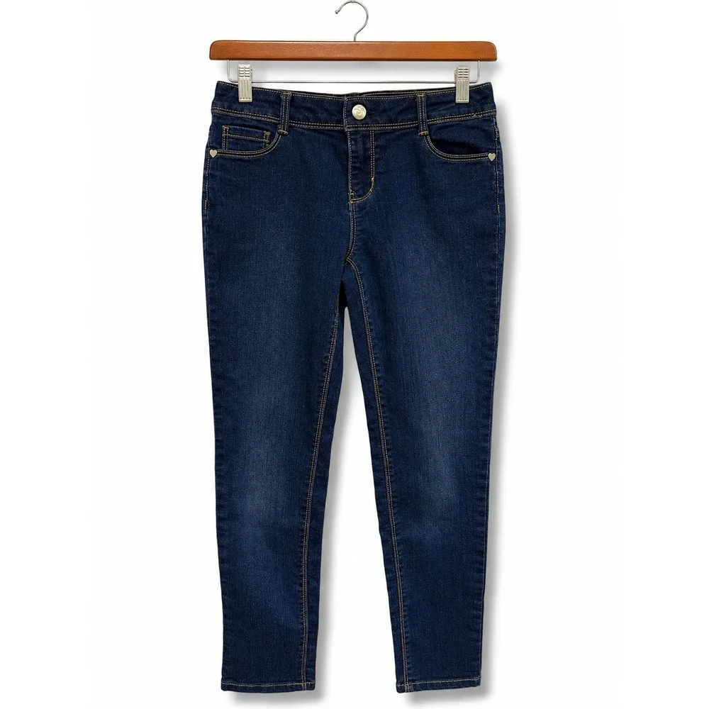 Gymboree Girls Super Skinny Dark Wash Denim Jeans Adjustable Waist 8 Heart Rivet